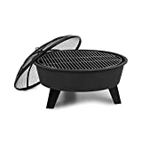 Blumfeldt Nolana 2 en 1 - Brasero y parrilla de jardín, Ø 73 cm, Protección antichispas extraíble, Rejilla: Ø 64 cm, Brasero de jardín de acero con recubrimiento en polvo, con atizador, Negro brillante