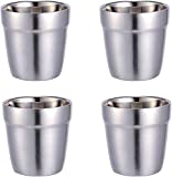 Vasos de acero inoxidable - Juego de 4 apilables, taza de café/taza de té/vasos de cerveza para romper, para viajes, al aire libre, camping y todos los días (plata-1)