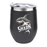 Taza de café de viaje de acero inoxidable de doble pared Vaso de tiburón ballena animal 304 Acero inoxidable Mujeres Hombres 350ml-negro