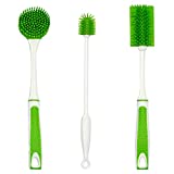 UPP CLEANUPP - Juego de 3 cepillos multiusos para lavabo, cepillo para biberones y vasos, silicona y plástico, aptos para lavavajillas, duraderos, antibacterianos, color: Blanco/Verde