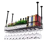 CAIMEI Barware Bolsas de vino ajustables Altura ajustable Techo a techo Colgando Soporte para botellas de vino Metal Hierro Copa de vino Copa Copa Estante de almacenamiento