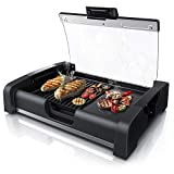 Arendo - Nueva parrilla de mesa 45cm - 1650 W - con tapa de vidrio - Barbacoa para interior y exterior - Parrilla con revestimiento antiadherente - 5 niveles de temperatura - GS - INVIERNO 2021 2022