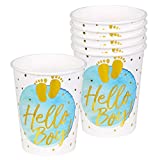 Boland 53237 - Vasos de papel Hello Boy, 6 piezas, capacidad 25 cl, bebidas, baby shower, nacimiento, niño, vajilla desechable