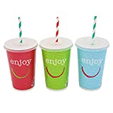 8alrededor de 50 vasos de cartón, pajitas de papel y tapas.  Vasos desechables, 470 ml.  Para Llevar, Cumpleaños, Parrilladas, Fiestas, Para Cualquier Bebida Fría, Jugos, Granizados, Batidos