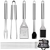 GQC Juego de Herramientas para Barbacoa de 10 PCS Juego de Utensilios para Barbacoa, Cubiertos Completos de Herramientas para Barbacoa de Acero Inoxidable para Camping / Regalo, Regalo del Día del Padre Ideal para Cumpleaños