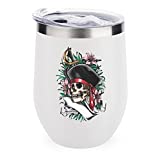 Taza de café al aire libre de acero inoxidable Botella de agua para deportes náuticos con flor de calavera aislada al vacío 304 Acero inoxidable 350ml-negro