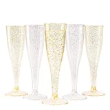 Matana - 120 copas de champán de plástico con purpurina dorada y plateada - Copas de plástico espumoso - 150ml