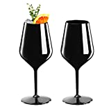Copa de vino de plástico Doimoflair espumoso reutilizable vidrio irrompible negro aperitivo 47 cl.  Juego de 2 piezas.
