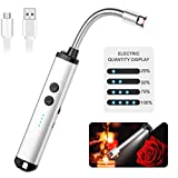 Encendedor eléctrico DGZZ, encendedor de velas USB, encendedor de barbacoa recargable largo, encendedor de camping flexible de 360º para cocina, velas, estufas.  (Plata)