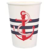 10 vasos desechables Anchor rayas azul marino y blanco