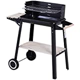 Outsunny Parrilla de carbón Barbacoa Barbacoa Picnic Parrilla Carro con Balcón Ruedas Jardín Hierro y Madera 83 × 45 × 87 cm Negro