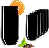 PLATINUX Black Elegant Vasos de cristal 440ml Juego de 6 vasos de agua Vasos para zumos de frutas