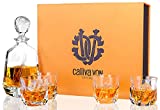 Calliva Von Crystal Vasos y botella de whisky, jarra de 650 ml con 4 vasos de whisky de 210 ml para cóctel, martini, margarita, juego de 5, caja de regalo