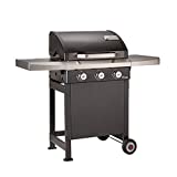 Barbacoa de gas LANDMANN Rexon PTS 3.0 |  3 quemadores de acero inoxidable infinitamente variables |  Rejillas esmaltadas |  Tapa de doble pared + termómetro [Negro]