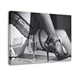 ZYUANYUAN Póster de lienzo sin marco de 60X90 cm Póster de moda Póster de lienzo con tacones altos y hermosas piernas sexy y copas de champán