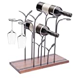 Estante de madera para 4 botellas de vino y 4 copas