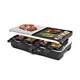 SUNTEC Raclette Grill RAC-8212 evolution - barbacoa de mesa eléctrica para 8 personas - juego con 8 sartenes + 8 espátulas - parrilla doble + placa de piedra - mini barbacoa de mesa con 1400 watt