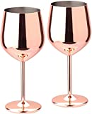 Copa de vino de acero inoxidable con varilla de metal irrompible e indestructible, jugo, champán, copas de fiesta (2 piezas de oro rosa)