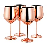 Oak & Steel - 4 elegantes copas de vino de acero inoxidable en oro rosa, 540 ml
