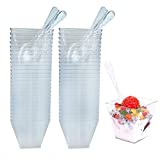 50 tazas de postre de plástico, 60 ml, tazas de postre de plástico reutilizables, tazas de postre transparentes con 50 cucharas de sopa para aperitivo, comida para picar, postre, pudín