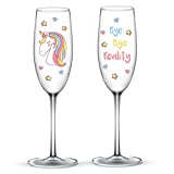 EinhornLiebe® Bye Bye Reality Unicorn Glass Juego de copas de vino espumoso para champán o vino espumoso, 2 piezas en caja de regalo