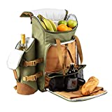 TAHUAON Mochila de picnic con aislamiento, bolsa térmica para acampar, juego de vasos de vino, sal y pimienta, 25L, verde