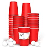 Wiseware Bierpong Bio, juego de 25 vasos de papel rojo con 3 bolas, vasos desechables, color: rojo