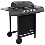 Festnight Barbacoa a Gas con 4 Quemadores 8 kW de Potencia Parrilla de Acero y Placa 2 Mesas Auxiliares con Ruedas 107,5 x 55 x 96,5 cm Color Plata / Negro
