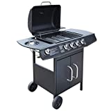 Festnight Barbacoa Gas, Barbacoa BBQ y Parrilla Gas 4+1 Quemadores Negros