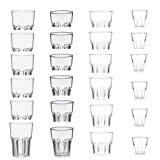 RucBicchieri Set 24 POKER Barman 24 VASOS - 6 SHOT 4 Cl en POLIESTIRENO - 6 MINIDRINK 16 Cl en SAN - 6 ROX 29 Cl en SAN - 6 GRANITY 40 Cl en SAN - Libre de BPA, Resistente, Apto para lavavajillas