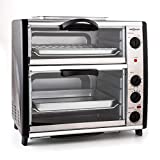 Oneconcept All-You-Can-Eat - Estufa eléctrica, Horno, Área de cocción doble, Temporizador doble, Parrilla de barbacoa en la parte superior, 2400 W, 60-240 ° C, Vol: 42 L, Plata