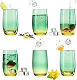 PLATINUX Vasos de vidrio verde amarillo 300 ml (máx. 370 ml) juego de 6 vasos para agua y jugo