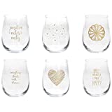 TOGNANA JUEGO DE 6 VASOS DE AGUA CRISTAL TRANSPARENTE EFECTO DORADO SERIE DORADO 470 CC VASO