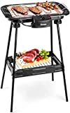 Potente parrilla eléctrica para barbacoa sin humo con pedestal y termostato ajustable de 2000 W - Parrilla grande para barbacoa Mesa eléctrica Parrilla Pies Soporte Placa extraíble DOC204