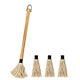 Cepillos para barbacoa Accesorios para barbacoa de madera Cepillos de cocina Cabezal de algodón lavable con 3 cabezales de repuesto para asar y asar a la parrilla para salsas, adobos, barbacoa