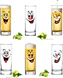 PLATINUX Vasos altos de cerveza de cristal 300ml (max 335ml) Set de 6 piezas con caras graciosas de Colonia y cerveza, para carnaval