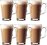 Ossian, juego de 6 vasos de leche: paquete premium de elegantes tazas de 11 cm y 240 ml y seis cucharillas de asa larga, ideal para té, café, leche, espresso, chocolate caliente y más