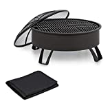 blumfeldt Oreos 2 en 1 - Brasero y parrilla, Ø 75 cm, Pantalla antichispas extraíble, Parrilla para barbacoa: Ø 68 cm, Acero con recubrimiento en polvo, incluye atizador y parrilla, Cubierta: Nylon 600D, Negro