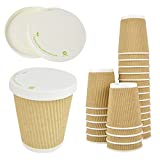UDS 50 TAZAS EN CARTÓN HAVANA ESTRIADO DE 250 ML DIMENSIONES H 9 CM X 7,5 DIÁMETRO + UDS 50 TAPAS DE PAPEL CON AGUJERO IDEAL PARA CAFÉ Y CAPPUCCINO