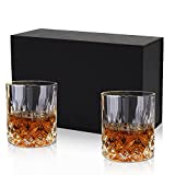 Juego de 2 vasos de whisky, Katolang 270ml vaso de whisky de cristal sin plomo con caja exquisita, hermoso juego de regalo de vaso de whisky para hombres, padres, amantes del whisky