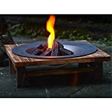 FSFF Brasero rústico de hierro fundido con estante de madera, brasero de carbón para exteriores, diámetro grande de 18.5 pulgadas, para patio, terraza, playa, pino