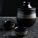 Juego de sake japonés Botella de sake Tazas de sake Bote de sake 4 piezas Juego de sake japonés tradicional para servicio de sake caliente / frío Retro Incluye 1 botella de sake 2 tazas 1 tarro de calentamiento 1112