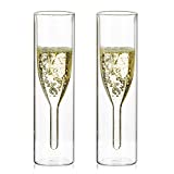 Sziqiqi Copas de flauta de champán de doble pared de cristal, copa de tulipán clásica, copas transparentes sin tallo, copas tostadas a mano para boda, bar, doble pared