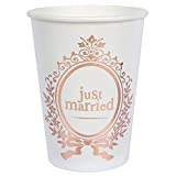 10 vasos de cartón - Just Married - metal dorado rosa