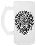 Jarra de cerveza de cristal con diseño de león adornado