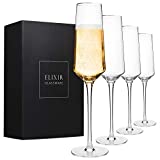 Copas de champán (juego de 4) - Copas de vino espumoso de cristal soplado a mano - Prosecco, copas de cristal premium - Boda, aniversario, Navidad - 230 ml, transparente