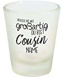 Vasos de chupito de Shirtstown, Vergiss NIE Come Grande Du Bist…, Family - Big Cousin with Desired Name, 40ml