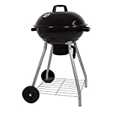 BAKAJI Barbacoa de carbón Redonda 45 cm 2 Ruedas con Tapa y Estante de Almacenamiento para Barbacoa Objetos de Colección (Grande)