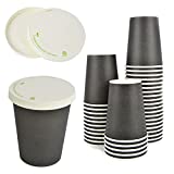 UDS 50 TAZAS DE CARTÓN NEGRO DE 350 ML DIMENSIONES H 11 CM X 9 DIÁMETRO + UDS 50 TAPAS DE PAPEL CON AGUJERO IDEAL PARA CAPPUCCIONO, CAFÉ Y CHOCOLATE