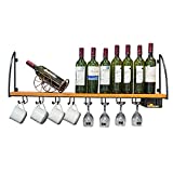 WUWUDIT CESULIS Portabotellas de pared en madera maciza, para colgar en la pared, para bar, restaurante, portabotellas en hierro forjado (Tamaño: 120cm)